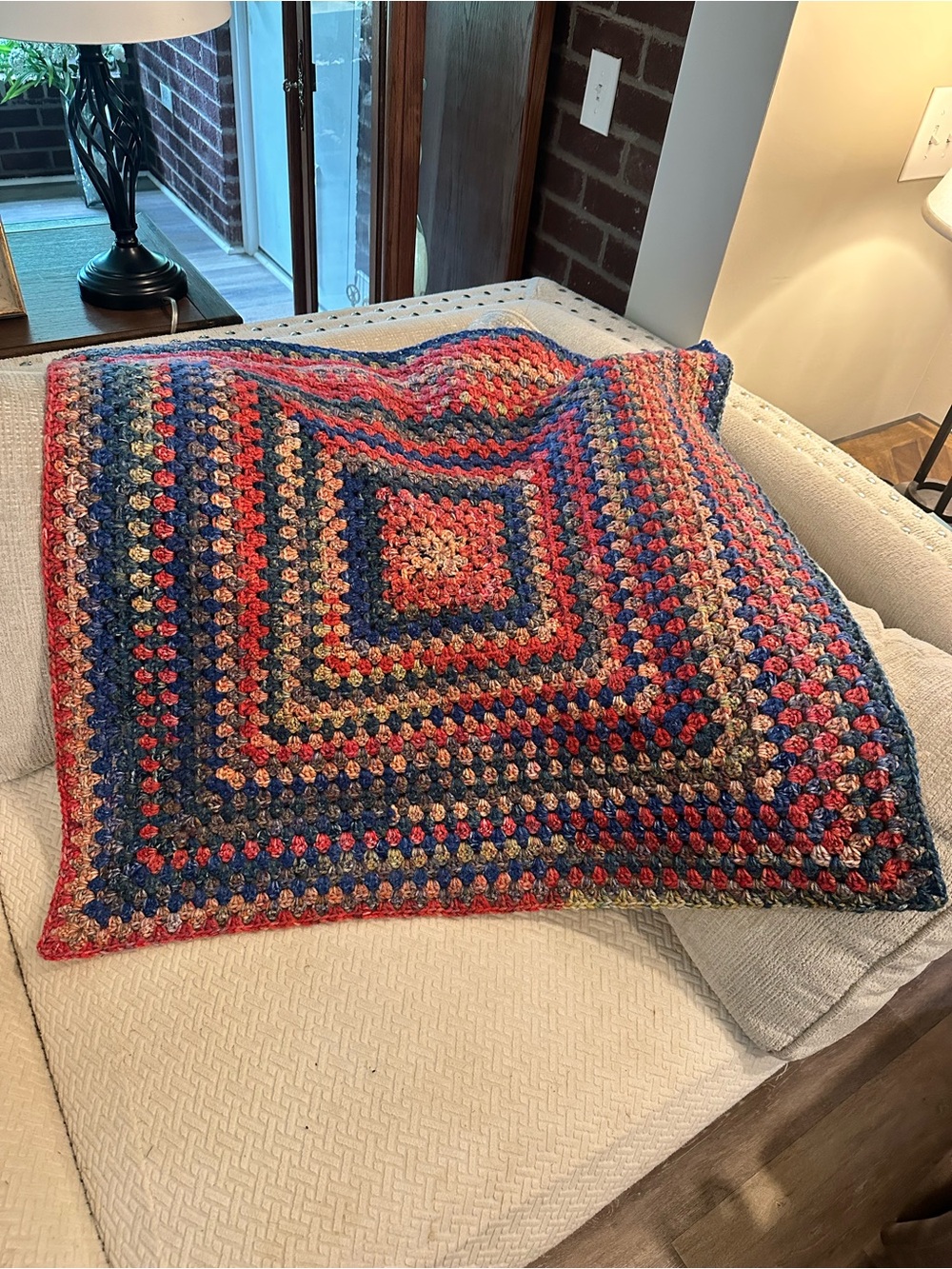 Handmade Multicolor Crochet Granny Square Throw